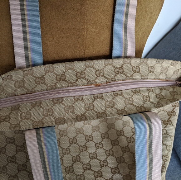 Gucci Web Handle Canvas Tote Pink/Blue - Picture 13 of 15